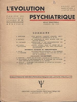 Image du vendeur pour L'volution Psychiatrique. - Fascicule I - Janvier/Mars 1957 mis en vente par PRISCA
