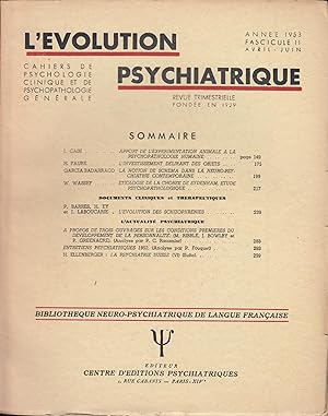 Bild des Verkufers fr L'volution Psychiatrique - Cahiers de Psychologie clinique et de Psychopathologie gnrale. - Fascicule 11 - Anne 1953 - Avril/Juin. zum Verkauf von PRISCA