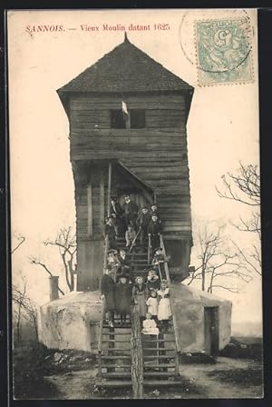 Ansichtskarte Sannois, Vieux Moulin, Kinder posieren vor Windmühle