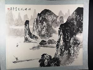 Bild des Verkufers fr Original-Tuschezeichnung: Kegelberge am Li-Flu bei Guilin, China. zum Verkauf von ANTIQUARIAT Franke BRUDDENBOOKS