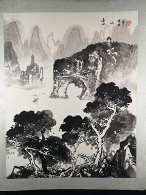 Bild des Verkufers fr Original-Tuschezeichnung: Elefantenrssel-Berg mit Schwertkampf-Pagode bei Guilin, China. zum Verkauf von ANTIQUARIAT Franke BRUDDENBOOKS