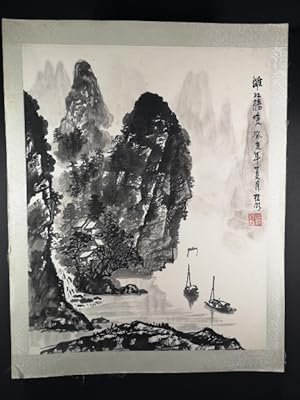 Original-Tuschezeichnung: Kegelberge am Li-Fluß bei Guilin, China.