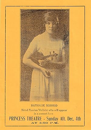 Nathalie Boshko Russian Violinist Princess Theatre Sunday, Dec., 4th (1926)