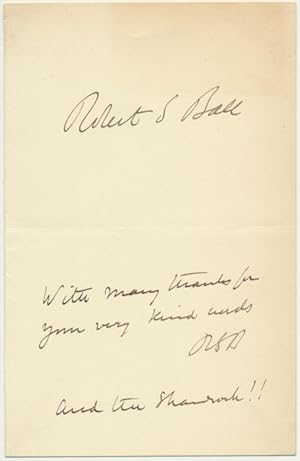 Immagine del venditore per Autograph Note Signed venduto da Main Street Fine Books & Mss, ABAA