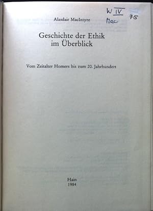 Image du vendeur pour Geschichte der Ethik im berblick : vom Zeitalter Homers bis zum 20. Jh. mis en vente par books4less (Versandantiquariat Petra Gros GmbH & Co. KG)