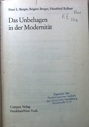 Bild des Verkufers fr Das Unbehagen in der Modernitt. zum Verkauf von books4less (Versandantiquariat Petra Gros GmbH & Co. KG)