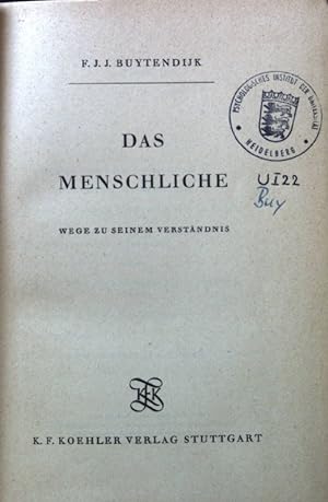 Immagine del venditore per Das Menschliche : Wege zu seinem Verstndnis. venduto da books4less (Versandantiquariat Petra Gros GmbH & Co. KG)