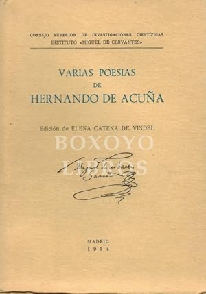 Imagen del vendedor de Varias poesas de Hernando de Acua. Edicin de Elena Catena de Vindel. a la venta por Boxoyo Libros S.L.