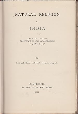 Imagen del vendedor de Natural Religion in India. - The rede lecture delivered in the Senate-House on June 17, 1891. a la venta por PRISCA