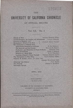 Imagen del vendedor de The University of California Chronicle. An Official Record. - Vol. XX, N 2 a la venta por PRISCA