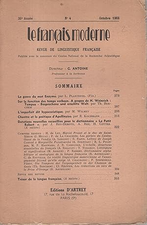 Bild des Verkufers fr Le Franais Moderne. - Revue de linguistique franaise. - 36 Anne - N 4 - Octobre 1968 zum Verkauf von PRISCA