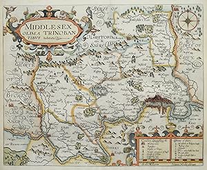 Antique Map MIDDLESEX, London, John Norden & Kip/Hole, Camden original 1637