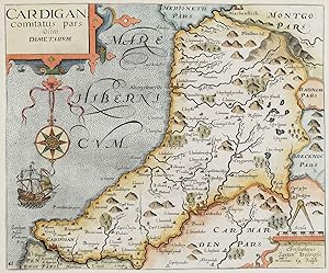 Antique Map CARDIGANSHIRE, WALES, C.Saxton, W.Kip, W.Camden original 1637