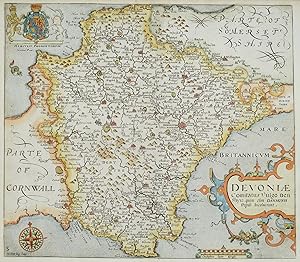 Antique Map DEVON, Saxton & Kip, Camden Original 1637