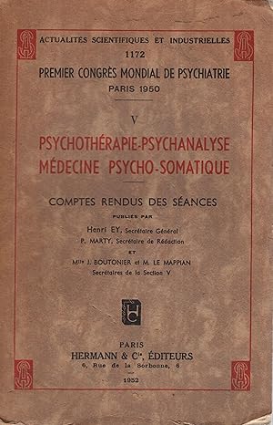 Bild des Verkufers fr Premier congrs international de psychiatrie, Paris 1950 V, Psychothrapie-psychanalyse, mdecine psycho-somatique zum Verkauf von PRISCA