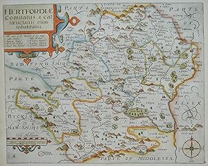 Antique Map HERTFORDSHIRE, John Norden & William Kip, Camden original map 1637
