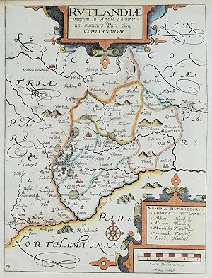 Antique Map RUTLAND, Saxton & Kip, Camden original 1637