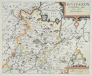 Antique Map HUNTINGDONSHIRE, Saxton & Kip, Camden original 1637