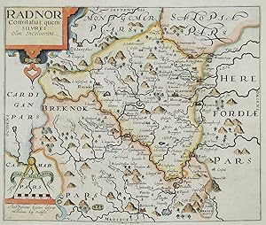 Antique Map RADNORSHIRE, WALES, Saxton & Kip, Camden Original 1637