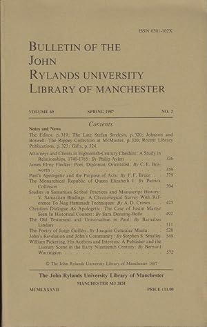 Image du vendeur pour Bulletin of the John Rylands University Library of Manchester. - Volume 69 - N 2 mis en vente par PRISCA