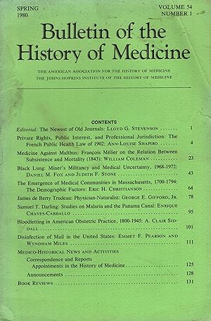 Seller image for Bulletin of the History of Medicine. - Volume 54 - N 1 for sale by PRISCA