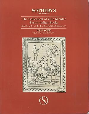 Bild des Verkufers fr The collection of Otto Schfer. Part 1, Italian books : sold by order of the Dr. Otto-Schfer-Stiftung. zum Verkauf von PRISCA