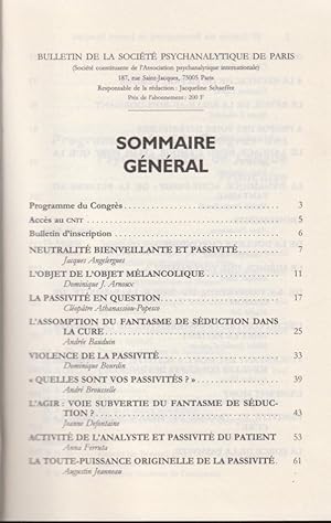 Imagen del vendedor de Bulletin de la Socit Psychanalytique de Paris - N 53 - 59 Congrs des psychanalystes de langue franaise. - Enjeux de la passivit. a la venta por PRISCA