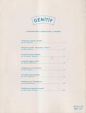 Image du vendeur pour Gnitif. - Volume 6 - N 3 - L'adolescente, la sexualit, la pense. mis en vente par PRISCA