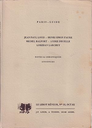 Bild des Verkufers fr Paris-Guide. - Notes & Chroniques, Annonces. Le Lrot Rveur, N 35, Oct. 1982 zum Verkauf von PRISCA