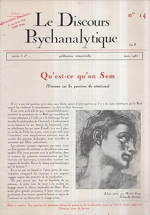 Imagen del vendedor de Le Discours Psychanalytique - N 14 - Anne 5 - N 1 - Mars 1985. - Qu'est-ce qu'on Sem. a la venta por PRISCA