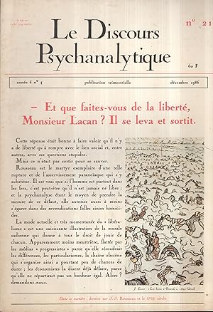 Bild des Verkufers fr Le Discours Psychanalytique. - N 21 - Anne 6 - N 4 - Dcembre 1986 zum Verkauf von PRISCA