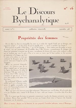 Seller image for Le Discours Psychanalytique. - N 16 - 5 Anne, n 3 - Proprits des femmes for sale by PRISCA