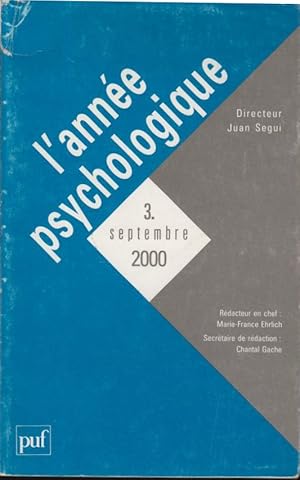 Bild des Verkufers fr L'anne Psychologique. - Fascicule 3 - 100 Anne zum Verkauf von PRISCA