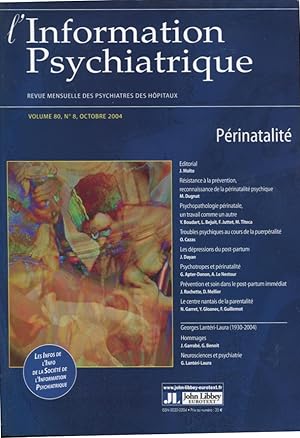 Seller image for L'Information Psychiatrique. - Revue mensuelle des Psychiatres des Hpitaux. - Volume 80 - N 8 - Octobre 2004 - Prinatalit. for sale by PRISCA
