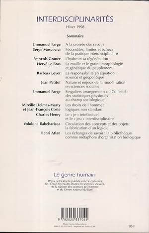Seller image for Le Genre Humain. - Interdisciplinarits. for sale by PRISCA