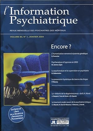 Immagine del venditore per L'Information Psychiatrique. - Revue mensuelle des Psychiatres des Hpitaux. - Volume 80 - N 1 - Janvier 2004 - Encore ? venduto da PRISCA