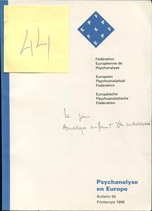 Bild des Verkufers fr Psychanalyse en Europe. - Bulletin 50 - Printemps 1998 zum Verkauf von PRISCA