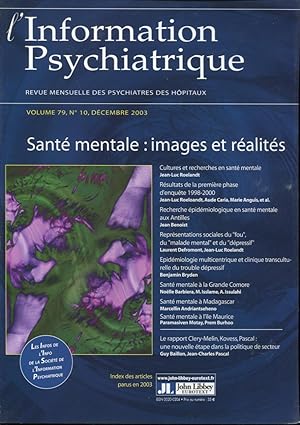 Immagine del venditore per L'Information Psychiatrique. - Revue mensuelle des Psychiatres des Hpitaux. - Volume 79 - N 10 - Dcembre 2003 - Sant mentale : images et ralits. venduto da PRISCA