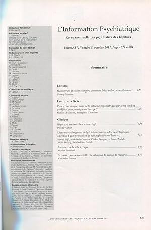 Image du vendeur pour L'Information Psychiatrique. - Revue mensuelle des Psychiatres des Hpitaux. - Volume 87 - N 8 - Clinique. mis en vente par PRISCA