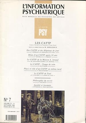 Imagen del vendedor de L'Information Psychiatrique. - Revue mensuelle des Psychiatres des Hpitaux. - N 7 - Volume 72 - Les CATTP. a la venta por PRISCA