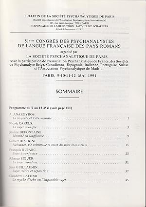 Seller image for Bulletin de la Socit Psychanalytique de Paris. - N 20 - 51 Congrs des psychanalystes de langue franaise des pays romans. - Du sujet. - Adolescence entre rve et action. for sale by PRISCA