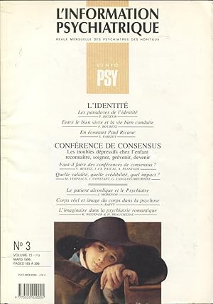 Imagen del vendedor de L'Information Psychiatrique. - Revue Mensuelle des Psychiatres des Hpitaux. - N 3 - Volume 72 - Mars 1996 - L'Identit. a la venta por PRISCA