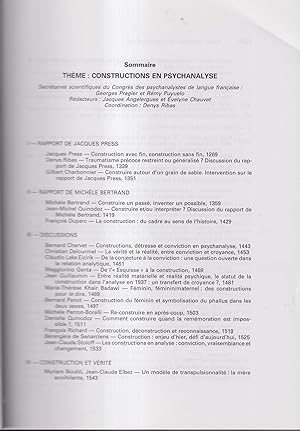 Seller image for Revue Franaise de Psychanalyse. - N 5 - Tome LXXII - Dcembre 2008. - Constructions en psychanalyse. for sale by PRISCA