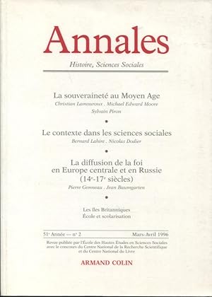 Image du vendeur pour Annales : Histoire, Sciences Sociales. - 51 Anne - N 2 - Mars/Avril 1996 mis en vente par PRISCA