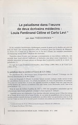 Seller image for Le paludisme dans l'oeuvre de deux crivains mdecins : Louis Ferdinand Cline et Carlo Levi. for sale by PRISCA