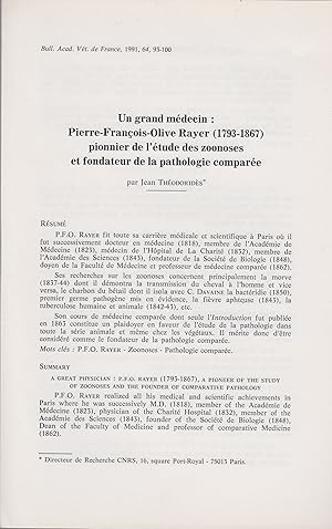 Immagine del venditore per Un grand mdecin : Pierre-Franois-Olive Rayer (1793-1867) pionnier de l'tude des zoonoses et fondateur de la pathologie compare. venduto da PRISCA