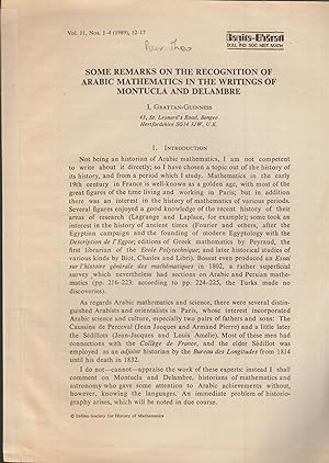 Seller image for Some remarks on the recognition of arabic mathematics in the writings of Montucula and Delambre. for sale by PRISCA