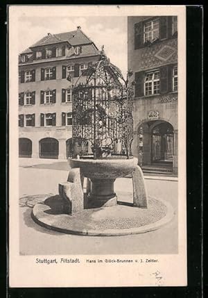 Bild des Verkufers fr Ansichtskarte Stuttgart, Hans im Glck-Brunnen zum Verkauf von Bartko-Reher