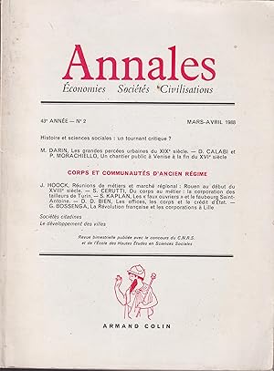 Imagen del vendedor de Annales : conomies, Socits, Civilisations. - 43 Anne - N 2 - Mars/Avril 1988. a la venta por PRISCA