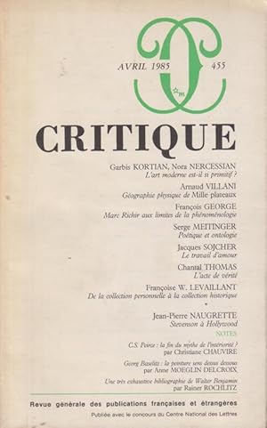 Bild des Verkufers fr Critique - Tome XLI - N 455 zum Verkauf von PRISCA